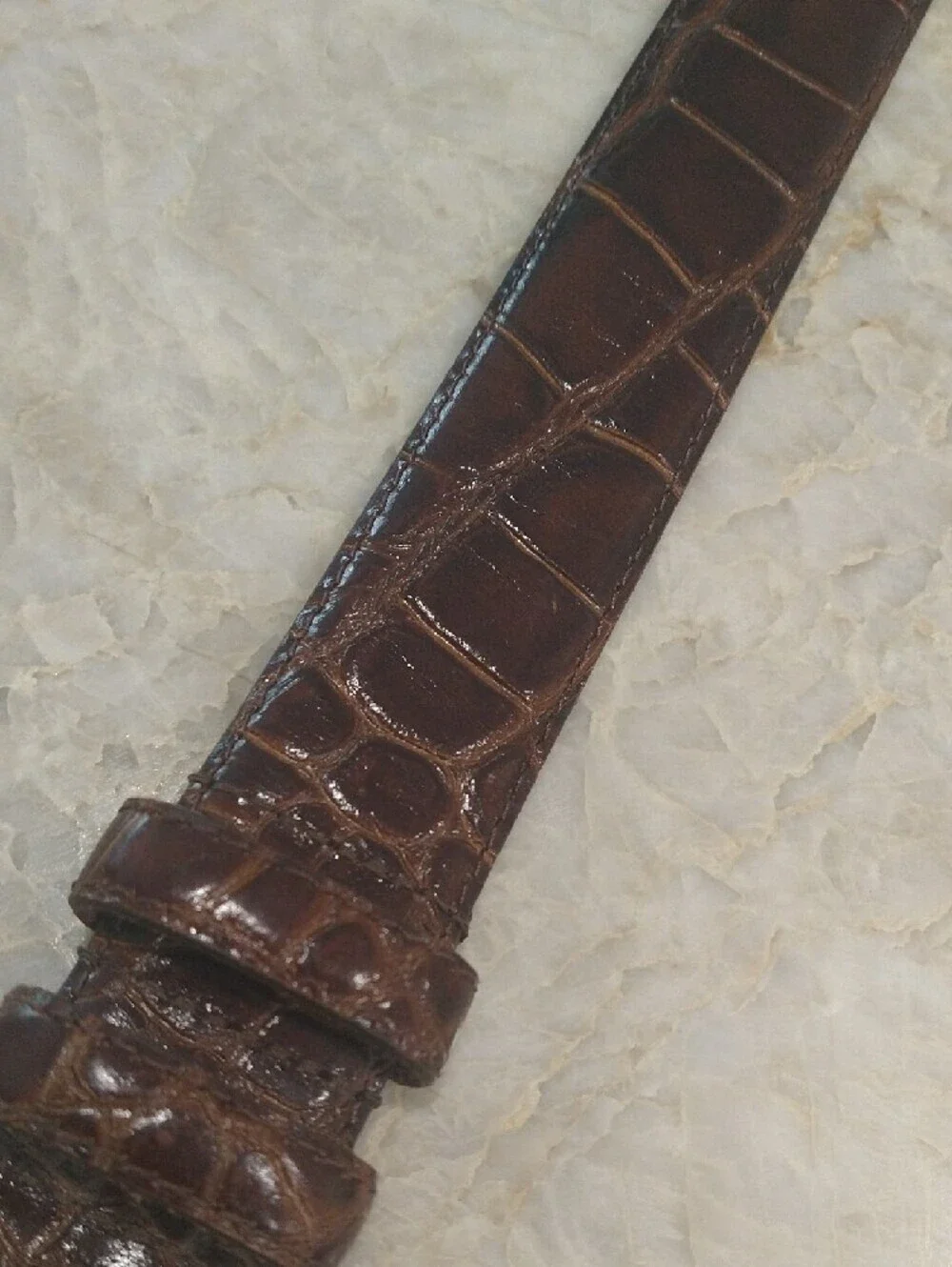 Brown Croc-Embossed Leather Belt with Gold Buckle